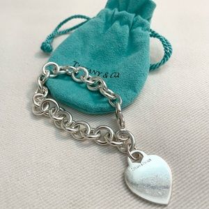 Tiffany & Co. Heart Tag Charm Bracelet Sterling Silver W/Pouch (Engraved)